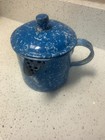 Rare Blue   White Unusual Tea Steeper Cup Heavy Graniteware Enamelware Antique