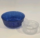 Vtg Leandra L  Drumm Etched Art Glass Bowls Signed Studio Cobalt Blue Whimsical