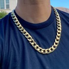 Men s 14k Gold Plated Cuban Link Chain Hip Hop Necklace 15mm Thick 24-30  Inch