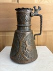 Antique 19thc Persian Tinned Copper Pitcher Jug Qajar Islamic Chased Art Bird