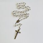 Rosary Sterling Silver 925 Genuine Rock Crystal Beaded Necklace Vtg Italy Rare
