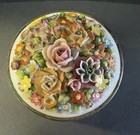 Germany Marked Floral Relief Porcelain Trinket Box W  Lid   Metal Base