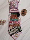 Women   s Pink blue Striped Neck Tie Pearl Accents    chasing Money    Patch One Size