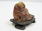 Antique Chinese Stone Carving Laughing Buddha  Budai  Wooden Base  a4