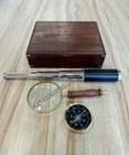 Nautical Set Of 3   Full Nickle Black Leather Telescope With Magnifier Antique