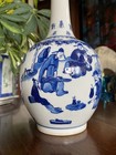 Antique 19thc Chinese Blue   White Garlic Vase - Scholars   Bamboo - Guangxu