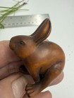 Handmade Japanese Carved Wooden Brown Rabbit Netsuke