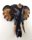 12  Wooden Hand Carved Brown Elephant Head Wall Statue Sculpture Hanging Decor