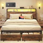 Full Queen Size Metal Platform Bed Frame With 2 Storage Drawers    charging led lp