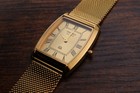 Seiko Slim Quartz Men Gold Dial   Bracelet   Barrel Tank   Vintage Wrist Watch