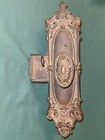 Vintage Ornate Cast Bronze Door Knob Backplate Hardware Set W  Key