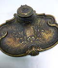 Vtg Ornate Brass Desk Inkwell Holder