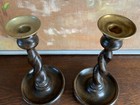 English Pair 19th Century Oak Barley Twist Candlesticks 9 Inch  Circa 1890