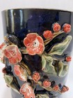Vintage Chinese 3d Ceramic Vase With Flowers   Blue Glaze