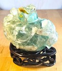 Chinese Handcarved Fluorite Fisherman Censer On Custom Wood Stand Antique