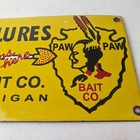 Vintage Paw Paw Bait Co Fishing Lures Porcelain Sign - Advertising Man Cave