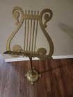 Vintage Solid Brass Lyre Harp Shaped Footed Adjustable Music Stand 28-45    Shelf