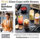 Scooze Drinking Glass Cups With Bamboo Lids And Glass Straw 4pcs Set 18oz Cups