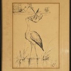 Antique 1915 Original Pen Ink Drawing Sketch Illustration Stork Delivering Baby