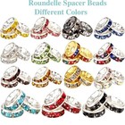 100pcs Rhinestone Spacer Beads Rondelle 6 8 10mm Silver Tone Diy Jewelry Making
