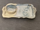 Stoneware Stone Pottery 2 Pc  Decorative Tray platter And Bowl Set  blue   Cream