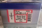 1 4-20 X 4 Zinc Plated Steel Coarse Thread Slotted Round Head Toggle Bolt 45pcs