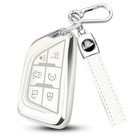  For Cadillac Key Fob Cover With Keychain Soft Tpu 6-buttons Chrome white
