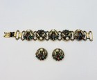 Vintage Gold Tone Multicolor Round Glass   Faux Pearl Bracelet Clip Earrings Set