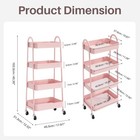 4 Tier Utility Rolling Cart  Metal Mobile Storage Shelf  pink