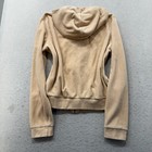 Vintage Juicy Couture Women s Tan Velour Zip-up Hoodie Loungewear Pockets Size L