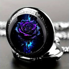 New 1 4  Purple Rose  vintage  Quartz Pocket Watch  Black Necklace Chain 1 4x 6