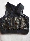Varsity Spirit Cheer Top Womens Black Gold Sequin Ace Mesh Back Dance Practice