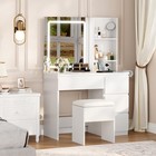 Vanity Desk Makeup Dressing Table Stool Set W  4 Drawers Led Mirror Power Outlet