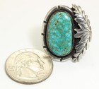 Vintage Navajo Sterling Silver Stamped Spiderweb Turquoise Ring Sz4