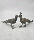 Vtg Patina Cast Metal Pheasant Peacock Figurine Set 8 Inches