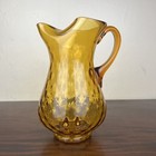 Vtg Mid Century Amber Hand Blown Thumbprint Glass Water Pitcher Yellow 10 25   