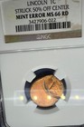 Lincoln 1c Struck 50  Off Center Mint Error Ms 66 Rd