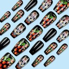 24pcs Sugar Skull Press-on Nails - Colorful Floral Coffin Design