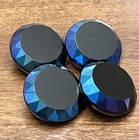 Vintage Set Of 4 Black Glass Buttons W iridescent   Faceted Border - 7 8   q5 