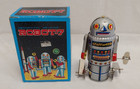 Vintage Tin Litho Wind Up Mechanical Walking Robot-7  With Box  Works