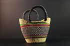 African Bolga Style Market Basket Woven Tote Leather Handle Bag Ghana-g5608