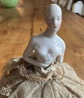 German Antique Porcelain Half Doll Pin Cushion Lace Old