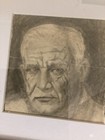 Vintage Charcoal Portrait Of Elderly Man     Framed Original Pencil Drawing