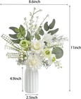 Small 11  Artificial Flowers In Ceramic Vase - White Green Silk Flower Centerpie
