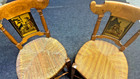 Pair Of Antique French Style Wood wicker Chairs With Telemaque Scene - Very Rare