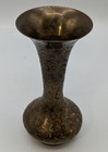 Vintage Brass Vase Etched Floral Design Made In India 5 5   