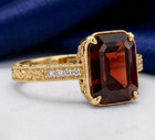 Emerald Cut Natural Garnet 925 Sterling Silver Solitaire With Accents Ring