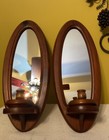 Vintage Pair Of Wooden Wall Sconces Mirrors Candle Holders - 21 5    X 9   x 6    - Hv