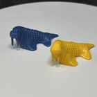 Vintage Plastic Walrus Toys 2pc Injection Molded Kids Prize Blue Yellow