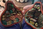   awesome  Vintage Native Indigenous   Gourd Retablo  Fruit Sellers  Peru Htf   